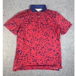 Greyson "Silverleaf" Mens Large Red Blue Botanical Print Performance Golf Polo